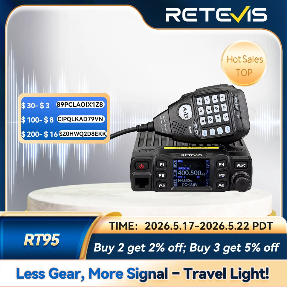 RT95 Mobile Ham Radio Two-Way Car Radio VHF UHF Dual Band Mobile Radio Station Transceiver Base Station for Camping