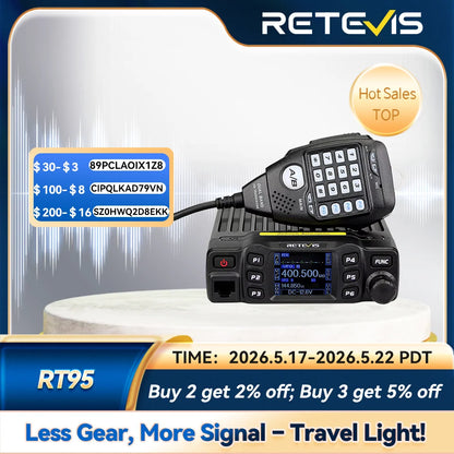 RT95 Mobile Ham Radio Two-Way Car Radio VHF UHF Dual Band Mobile Radio Station Transceiver Base Station for Camping