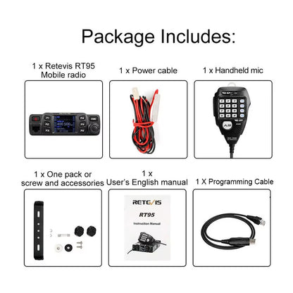 RT95 Mobile Ham Radio Two-Way Car Radio VHF UHF Dual Band Mobile Radio Station Transceiver Base Station for Camping
